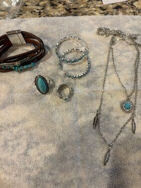 Turquoise Accent Silver Necklace and Bracelet Set - Women Jewelry